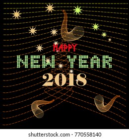 vector illustration of happy new year 2018 gold and black colors place for text
christmas bells trumpet star brochure