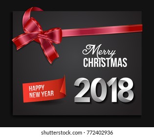 vector illustration of happy new year and merry christmas 2018