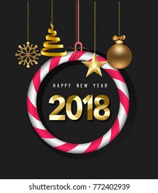 vector illustration of happy new year and merry christmas 2018