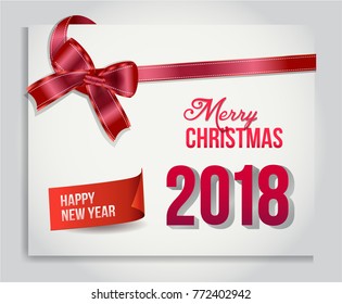 vector illustration of happy new year and merry christmas 2018