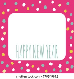 Vector illustration of Happy New Year text with polka dot background.  Background with polka dots. Design for christmas card, flyer, poster, invitations. EPS 10