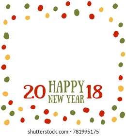 Vector illustration of Happy New Year text on polka dot background. Year of dog 2018 logo, icon.