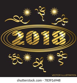 Vector illustration. Happy New Year 2018 gold background .