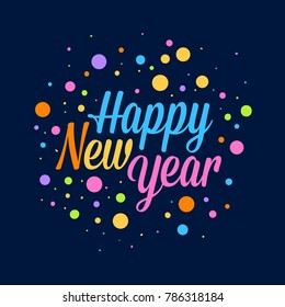Vector illustration of happy new year holiday background with colorful polkadots