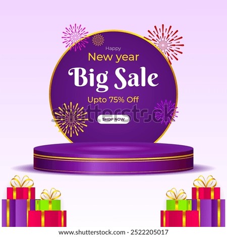 Vector illustration of Happy New Year Sale social media feed template