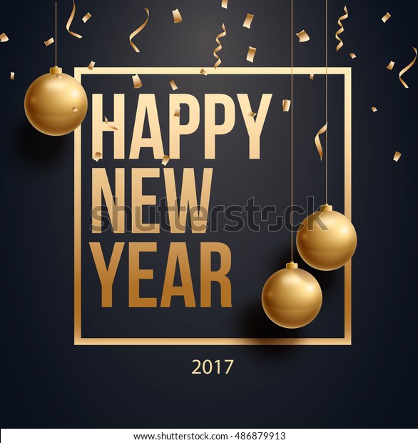 vector illustration of happy new year  gold and black collors place for text christmas balls  2019 2020
