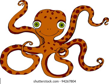 Vector illustration of happy octopus