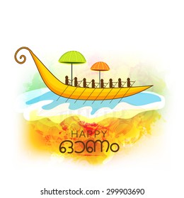 vector illustration of Happy Onam background with boat racing.