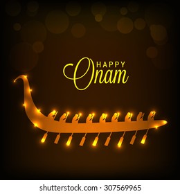 Vector illustration of Happy Onam background with boat.