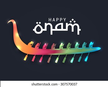 Vector illustration of Happy Onam background with boat.
