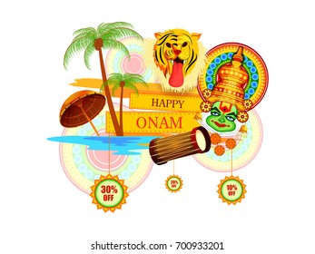 vector illustration of Happy Onam Big Shopping Sale Advertisement background