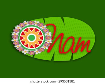 Vector illustration of Happy Onam decoration with rangoli.