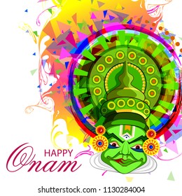 vector illustration of Happy Onam Festival background of Kerala with Kathakali dancer