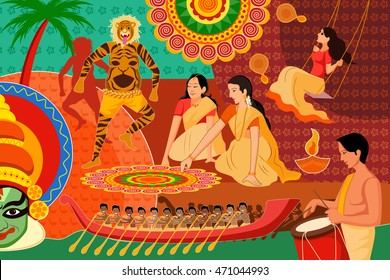 vector illustration of Happy Onam festival celebration background