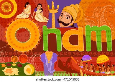 vector illustration of Happy Onam festival celebration background
