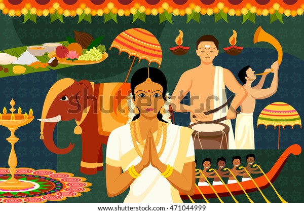 Vector Illustration Happy Onam Festival Celebration Stock Vector ...