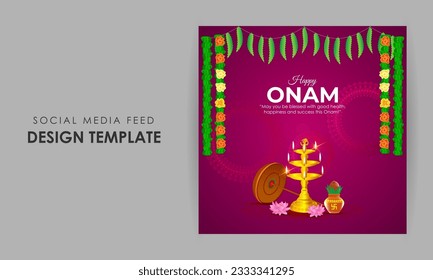 Vector illustration of Happy Onam social media story feed mockup template
