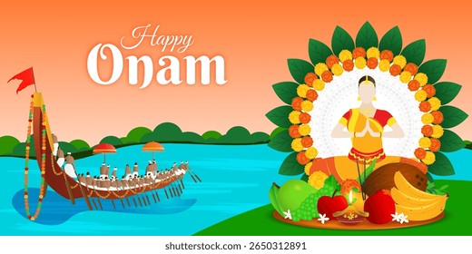 Vector illustration of Happy Onam social media template