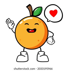 Vector illustration of a happy orange cute fruit character mascot vector design. Cute orange ekspresion