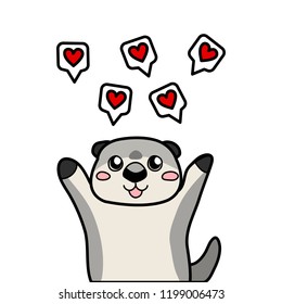 Vector illustration, happy otter with hearts Applicable to illustrate: getting likes from social networks, giving likes, attraction to something, falling in love etc.