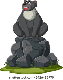 Vector illustration of a happy otter on stones.