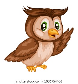 Vector Illustration of a Happy Owl. Cute Cartoon Owl Isolated on a White Background. Happy Animals Set