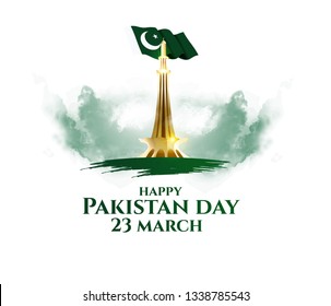 Vector Illustration. Happy Pakistan Day On March 23rd. National Holiday In Pakistan Commemorating The Lahore Resolution Passed On 23 March 