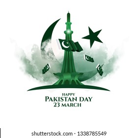 Vector Illustration. Happy Pakistan Day On March 23rd. National Holiday In Pakistan Commemorating The Lahore Resolution Passed On 23 March 