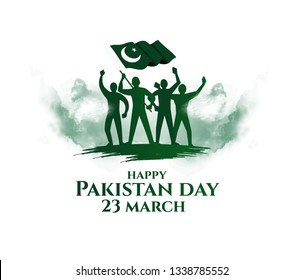 Vector Illustration. Happy Pakistan Day On March 23rd. National Holiday In Pakistan Commemorating The Lahore Resolution Passed On 23 March 