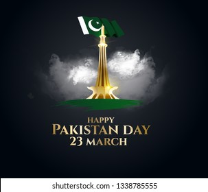 Vector Illustration. Happy Pakistan Day On March 23rd. National Holiday In Pakistan Commemorating The Lahore Resolution Passed On 23 March 