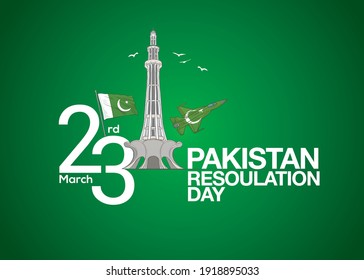 Vector Illustration. Happy Pakistan Day On March 23rd. National Holiday In Pakistan Commemorating The Lahore Resolution Passed On 23 March