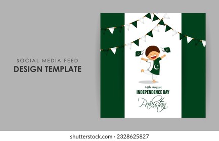 Vector illustration of Happy Pakistan Independence Day social media story feed mockup template