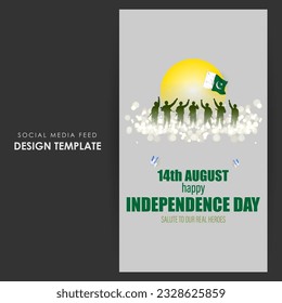 Vector illustration of Happy Pakistan Independence Day social media story feed mockup template