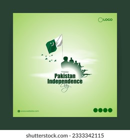 Vector illustration of Happy Pakistan Independence Day social media story feed mockup template