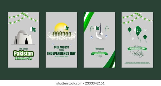 Vector illustration of Happy Pakistan Independence Day social media story feed mockup template