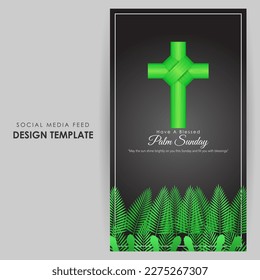 Vector illustration of Happy Palm Sunday social media story feed mockup template