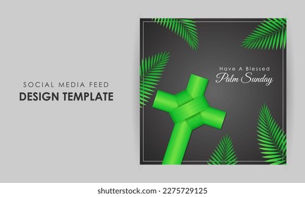 Vector illustration of Happy Palm Sunday social media story feed mockup template