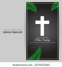 Vector illustration of Happy Palm Sunday social media story feed mockup template