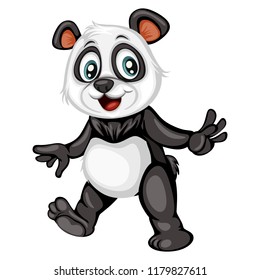Vector Illustration of a Happy Panda. Cute Cartoon Panda Dancing Isolated on a White Background. Happy Animals Set
