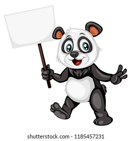 Vector Illustration of a Happy Panda. Cute Cartoon Panda Holding a Banner Isolated on a White Background. Happy Animals Set