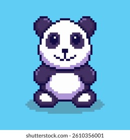 Vector Illustration of Happy Panda Sitting with Pixel Art Design, perfect for game assets themed designs