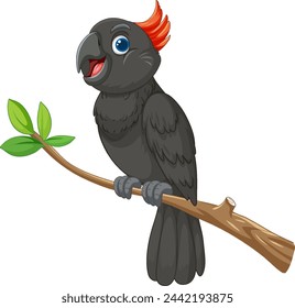 Vector illustration of a happy parrot with a leaf