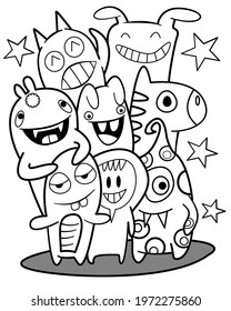 Vector illustration of happy Party monster, doodle style