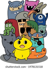 Vector illustration of happy Party monster, doodle style