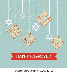 Vector illustration of Happy Passover background with traditional matzoh.