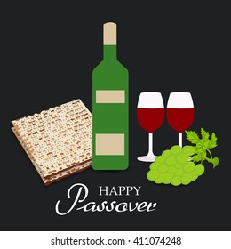 Vector illustration of Happy Passover background with traditional matzoh and Wine.