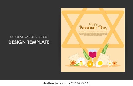 Vector illustration of Happy Passover social media feed template