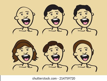 Vector illustration of happy people in different hair style