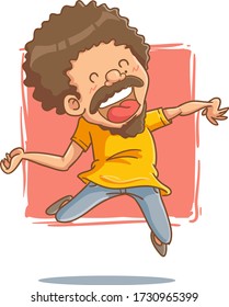 Vector Illustration happy people jump laugh fun outline color sticker cartoon style