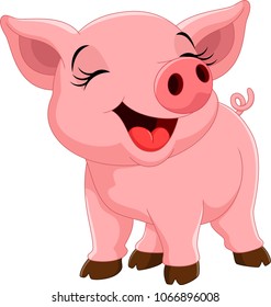 Vector illustration of happy pig cartoon isolated on white background